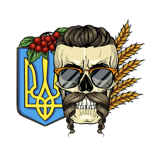 带有乌克兰符号的骷髅 — 图库矢量图片