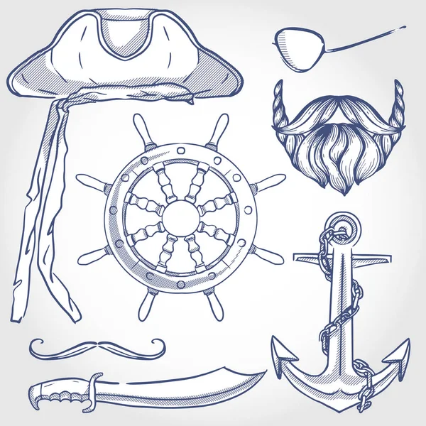 Bosquejo pirata atributos icono — Vector de stock