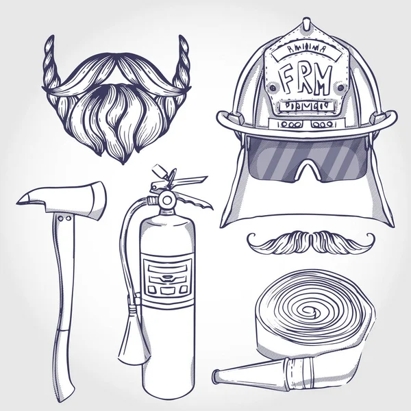 Sketch atributos bombero — Vector de stock