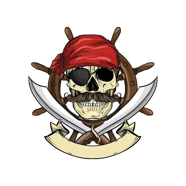 Sketch cráneo pirata — Vector de stock