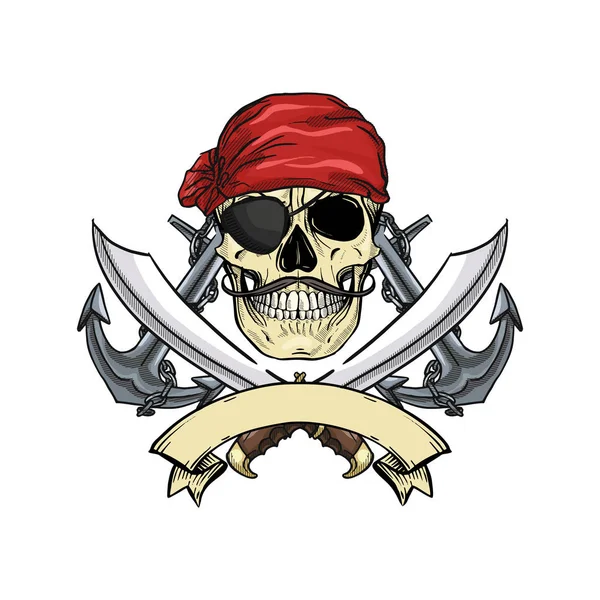 Sketch cráneo pirata — Vector de stock