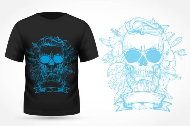 T-shirt üzerinde öfkeli kafatası