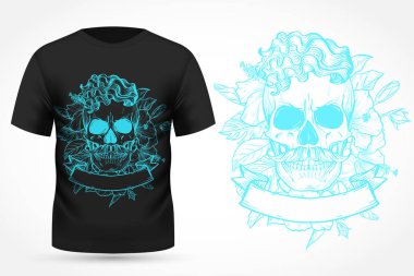 T-shirt üzerinde öfkeli kafatası