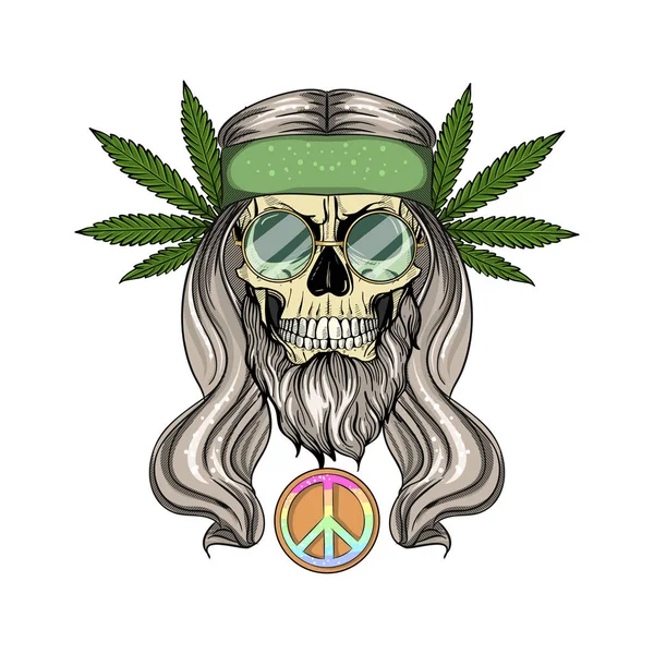 Calavera hippie con pelo — Vector de stock