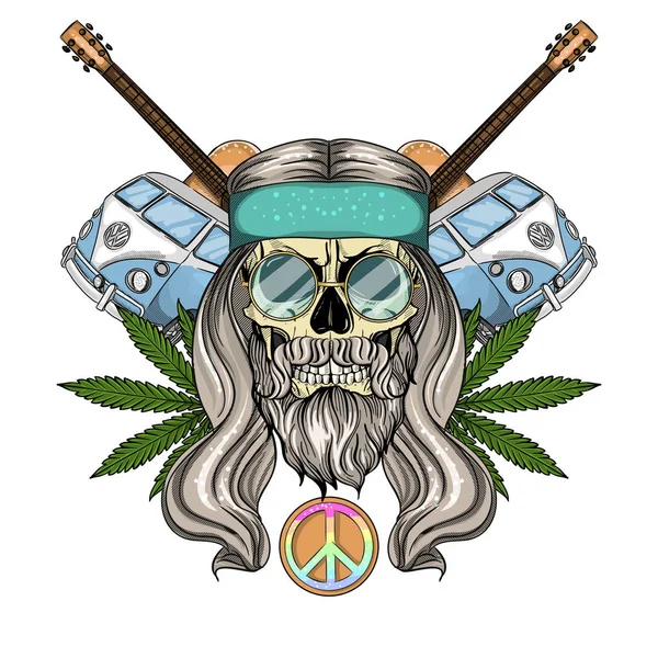 Crânio hippie com cabelo — Vetor de Stock