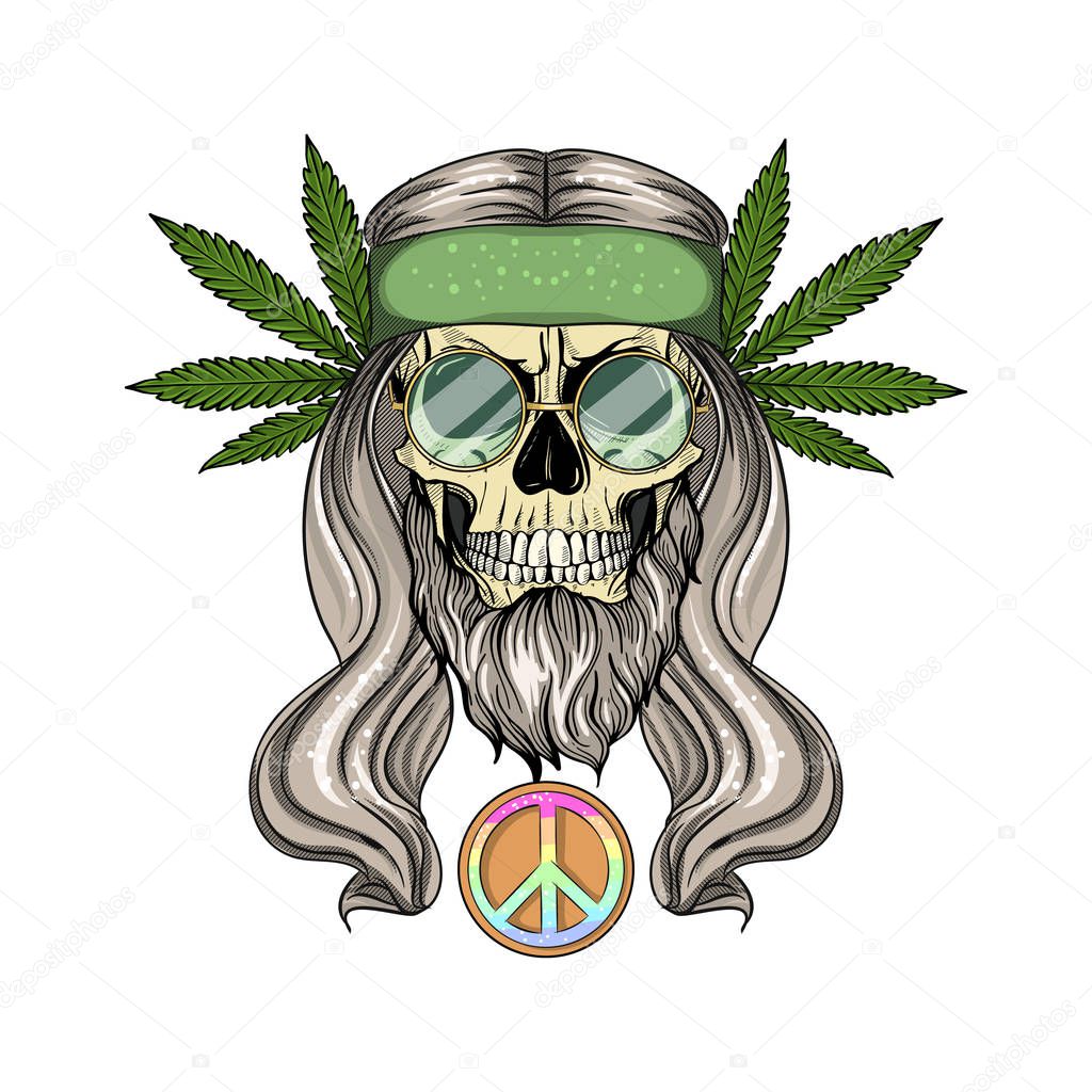 Hippie skull with hair