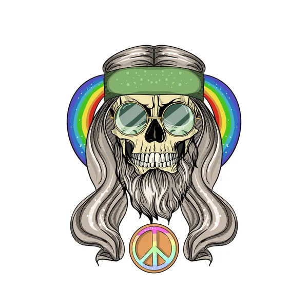 Crâne hippie avec des cheveux — Image vectorielle