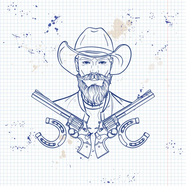 Handritad skiss cowboy — Stock vektor