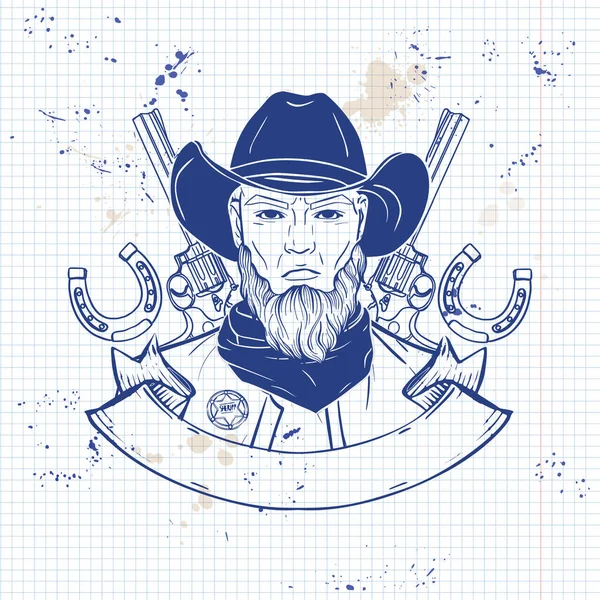 Disegnato a mano schizzo cowboy — Vettoriale Stock