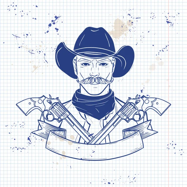 Hand drawn sketch cowboy — Stock Vector