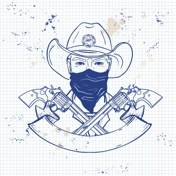 Hand drawn sketch cowboy — Stock Vector