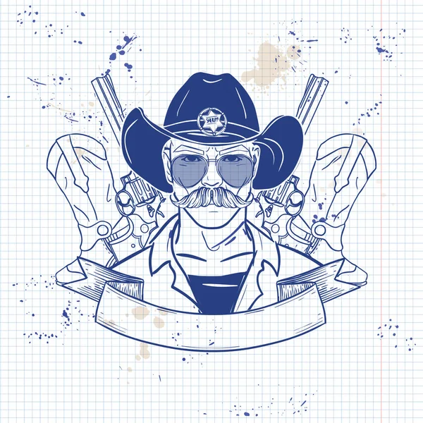 Hand drawn sketch cowboy — Stock Vector