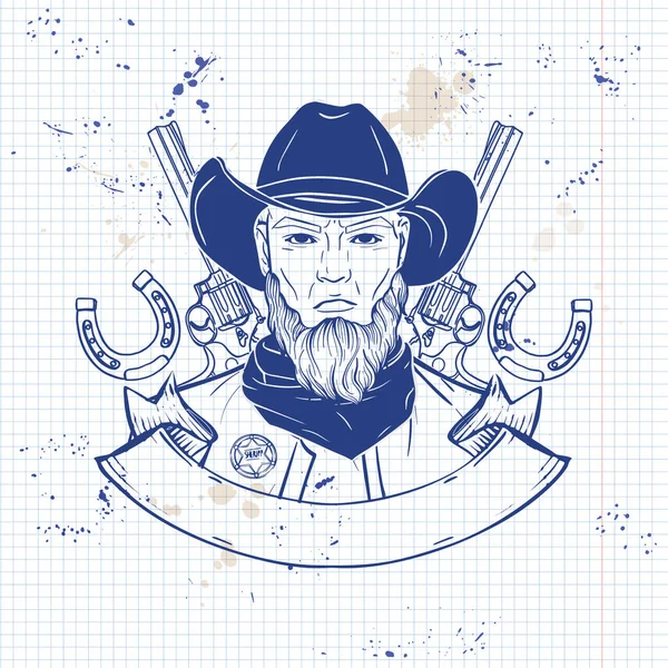 Kézzel rajzolt vázlat cowboy — Stock Vector