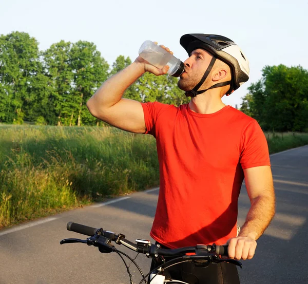 Cyclist Stopped Drink Water Stock Photo