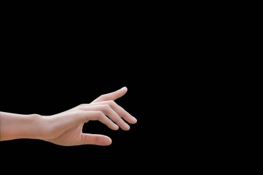 siyah arka plan üzerinde genç kadın el işaret izole, yol kırpma