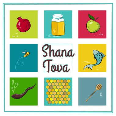 Shana Tova Card. simgeleri Rosh Hashanah Yahudi yeni yılı 