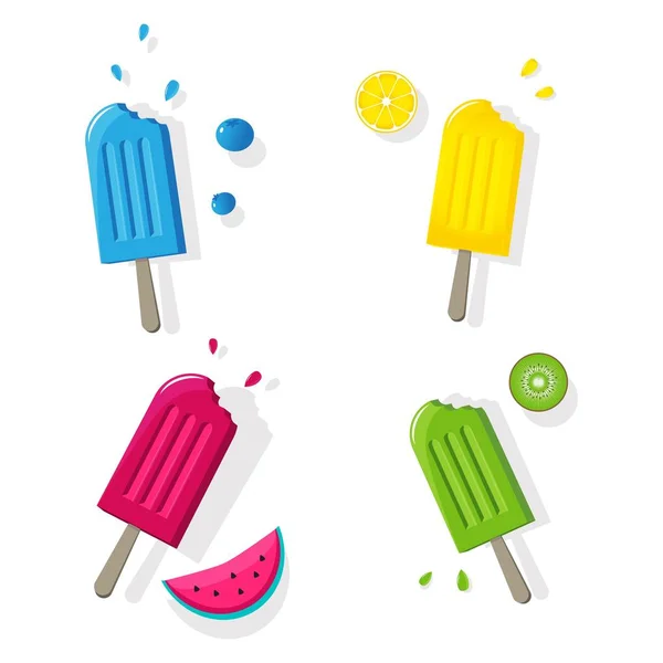 水果冰棒冰淇淋设置与水果隔离 — 图库矢量图片