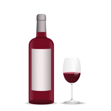 Kırmızı şarap şişesi ve bir kadeh şarap