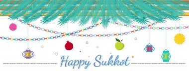 Traditional Sukkah for the Jewish Holiday Sukkot Vector illustration. Happy sukkot in Hebrew. clipart