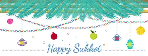 Sukkah tradicional para la ilustración vectorial judía de Sukkot de vacaciones. Feliz sukkot en hebreo. — Vector de stock