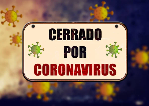 Lencana Dengan Teks Dalam Bahasa Spanyol Cerrado Por Coronavirus — Stok Foto