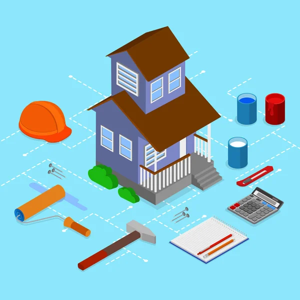 Building and repair of house. Isometric illustration. — Stock Vector