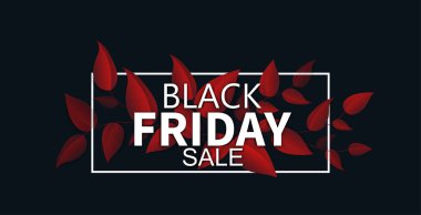 Siyah Cuma satış promosyon posteri kırmızı çiçek desenli. 