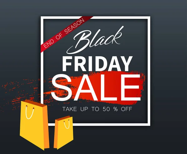 Black friday sale abstract promo card with shopping bags. — Stock Vector