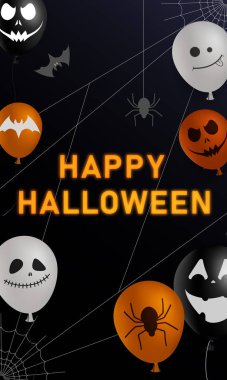 Mutlu Cadılar Bayramı poster örümcek ağı ve korkunç yüzü olan Balonlar ile