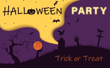 Cadılar Bayramı Partisi Davetiyesi gece Mezarlığı ve kötü ruhları ile.