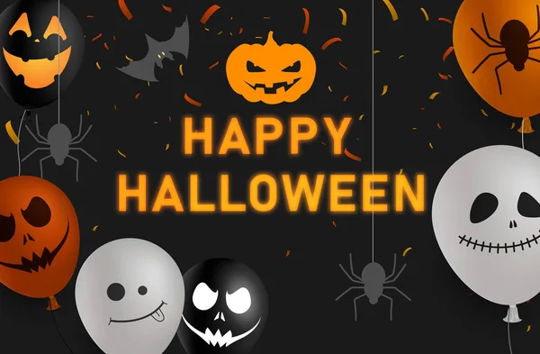 Šťastný Halloween karta s barevné balónky, zlými duchy a cukrářských — Stockový vektor