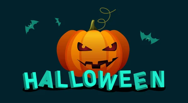 Poster di Halloween con zucca arancione e pipistrelli . — Vettoriale Stock