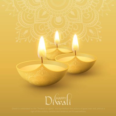 Kandil ve geleneksel mandala esen ile mutlu Diwali poster