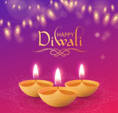 Kandil ve dekoratif fener ile mutlu Diwali tebrik kartı