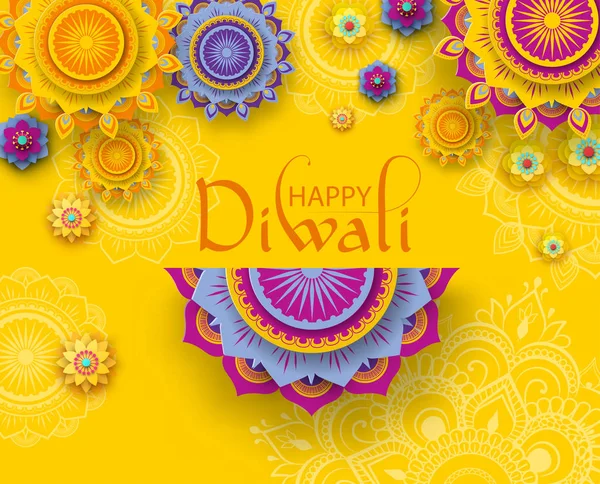 Boldog Diwali Hindu poszter hagyományos mandala ornamentika. — Stock Vector