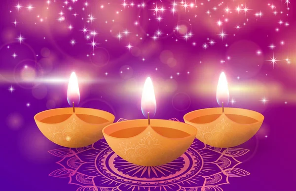Fondo brillante con lámparas de aceite para Diwali Festival de luces de — Vector de stock