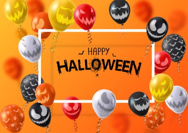 Turuncu mutlu Cadılar Bayramı kartı korkunç fa ile renkli balonlar ile