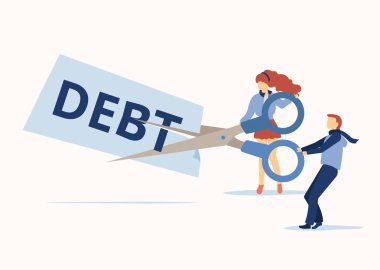 İnsanlar tüm borçlar makasla kesme ve sorunları çözmek.