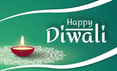 Kandil ve renkli konfeti ile mutlu Diwali poster.