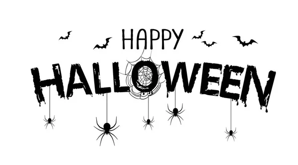 Impressão Feliz Dia das Bruxas Branco com morcegos, teia de aranha e aranhas . — Vetor de Stock