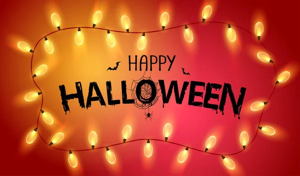 Červená karta přechodu Happy Halloween s věnec světel. — Stockový vektor