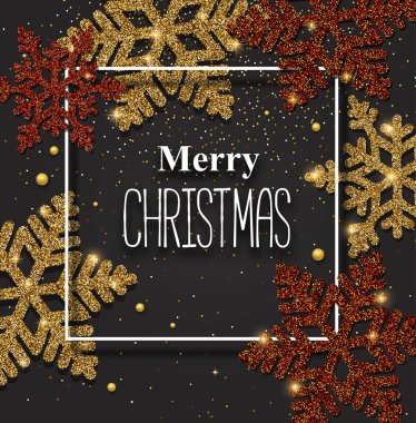 Neşeli Noel greeing kartı ile güzel parlak kar taneleri.