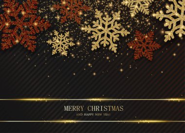 Güzel parlak kar taneleri ile Noel ve yeni yıl kartı.