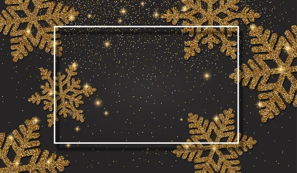 Jul, nyår, vintern bakgrund med vackra gyllene sno — Stock vektor