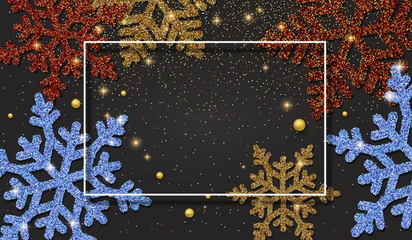 Natale, Capodanno, sfondo invernale con bella neve a colori — Vettoriale Stock