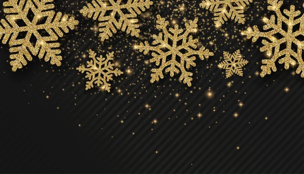 Χριστούγεννα, Πρωτοχρονιά, Χειμώνας φόντο με όμορφες χρυσές sno — Διανυσματικό Αρχείο