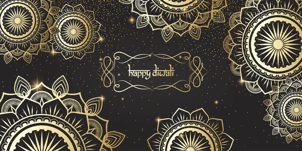 黄金の伝統的な飾りと幸せのヒンドゥー教ディワリ祭ポスター. — ストックベクタ