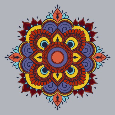 Gri arka plan üzerinde izole renkli mandala kına yazdırma.