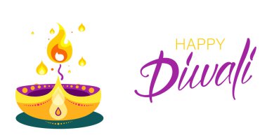 Kandil ve mum ile beyaz mutlu Diwali Hindu tebrik kartı.