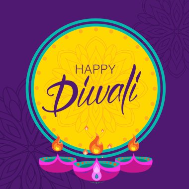 Kandil ve mum mutlu Diwali Hindu poster.